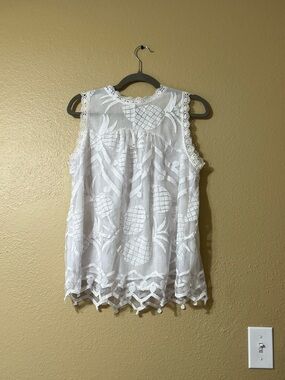 Anthropologie White Pineapple Lace Mesh Tank